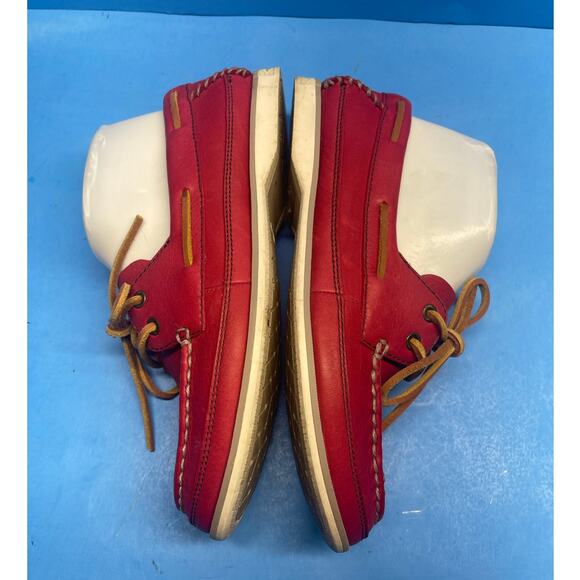 Clarks cherry Red Leather Moccasin Flat Driving Shoe Sz 7.5 Tie Front Comfort - Picture 8 of 11